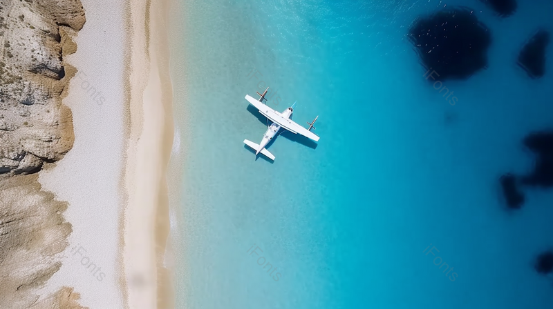 航拍沙滩上飞行的飞机夏日旅游放松休闲活动实拍摄影图,高清,摄影图,摄影图片,图片大全,摄影图免费下载